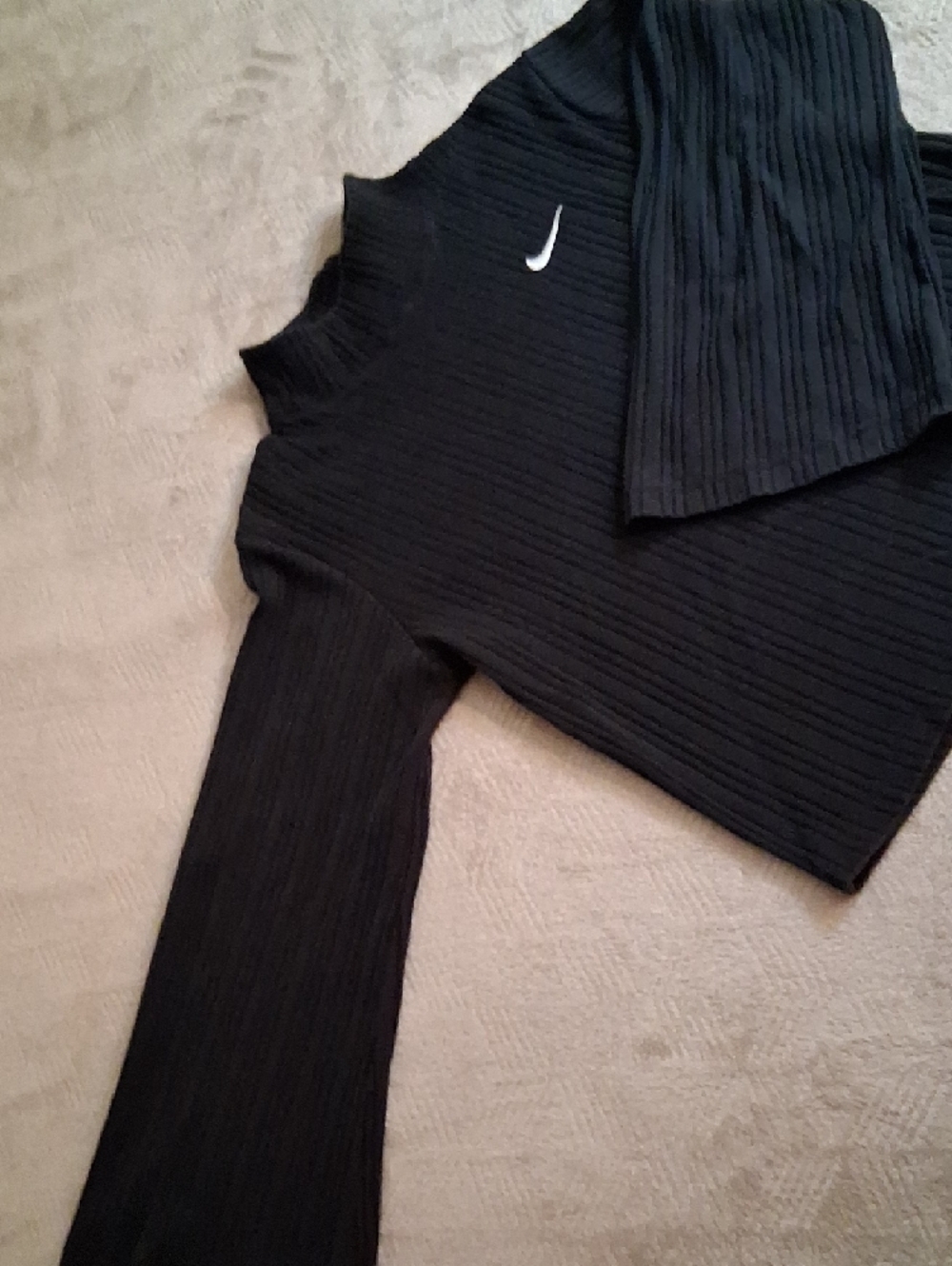 Nike Black Ribbed Long Sleeve Top with White Swoosh - Picture 3 of 5